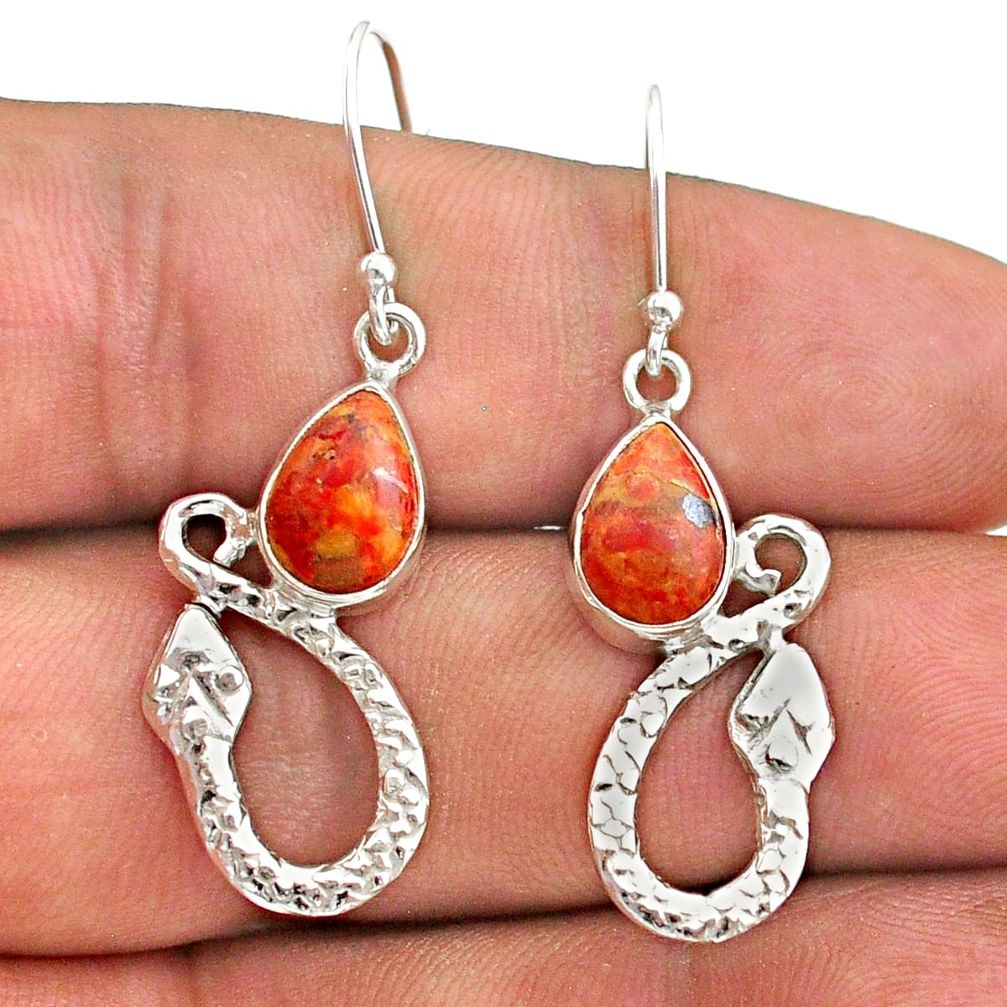 4.69cts red copper turquoise 925 sterling silver snake earrings jewelry t40253
