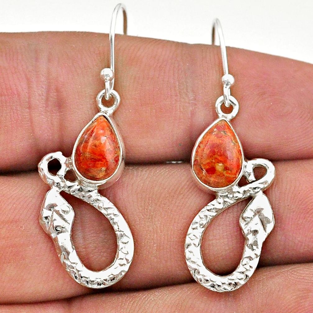 4.71cts red copper turquoise 925 sterling silver snake earrings jewelry t40256
