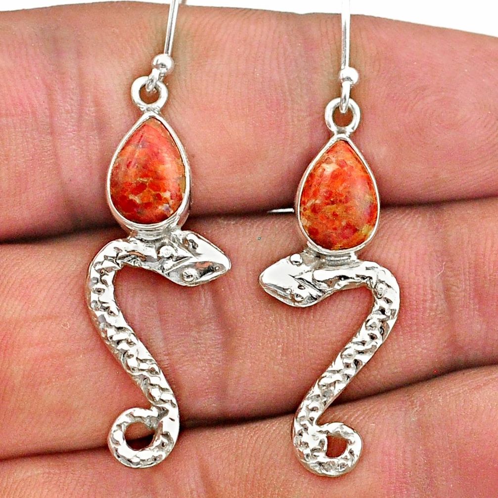 4.47cts red copper turquoise 925 sterling silver snake earrings jewelry t40271