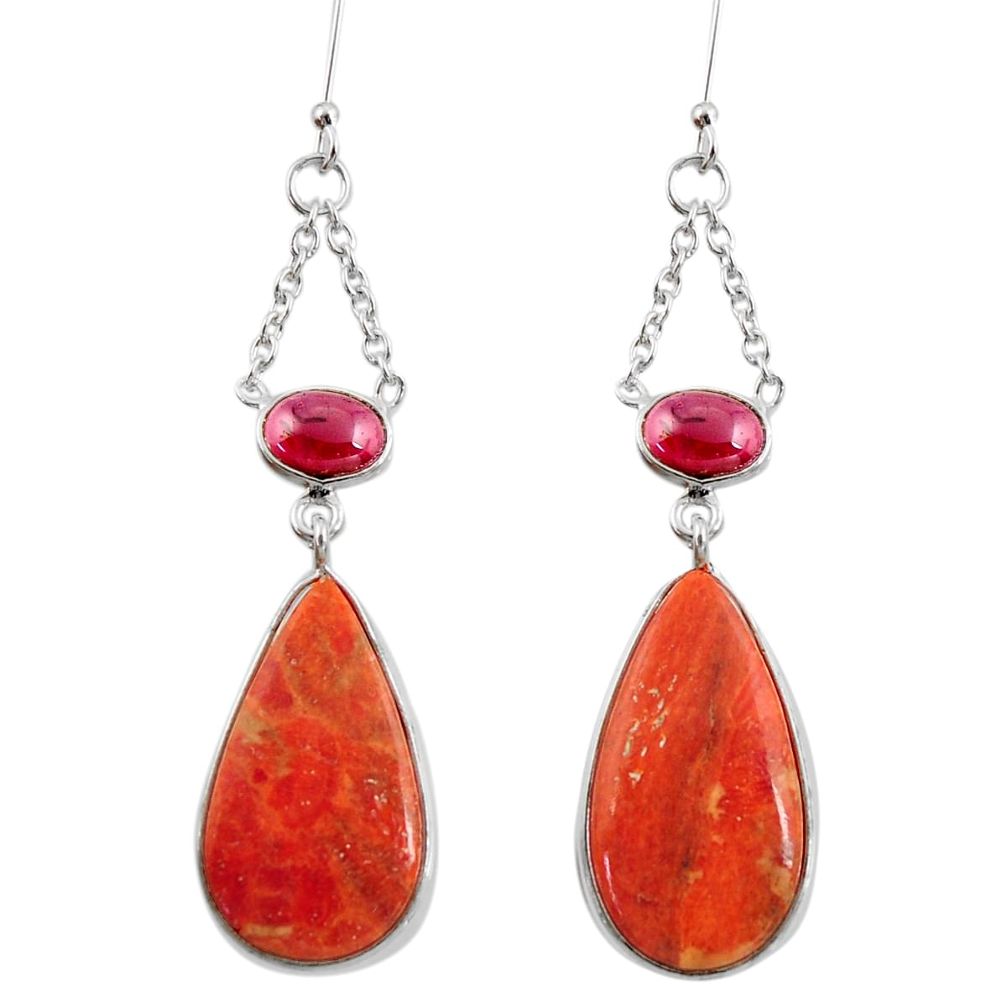 19.09cts red copper turquoise garnet 925 sterling silver dangle earrings d39681