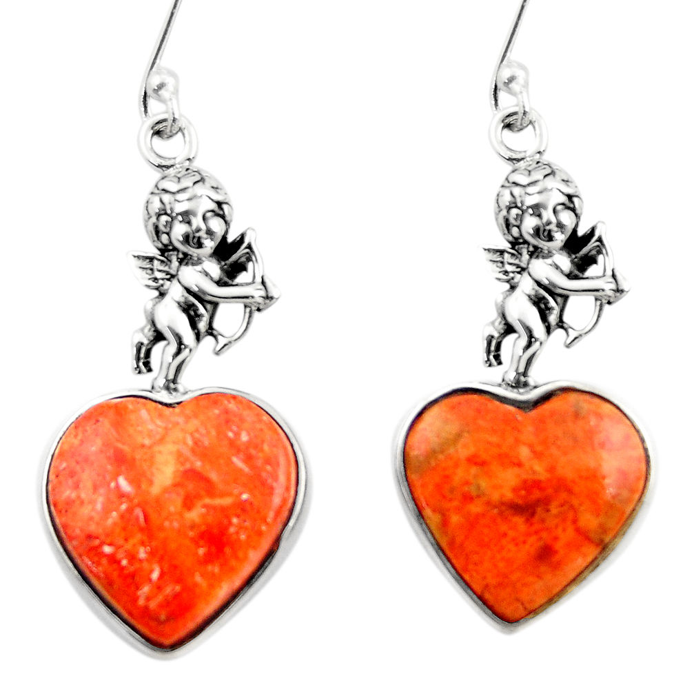 12.14cts red copper turquoise heart 925 silver cupid angel wings earrings r46814