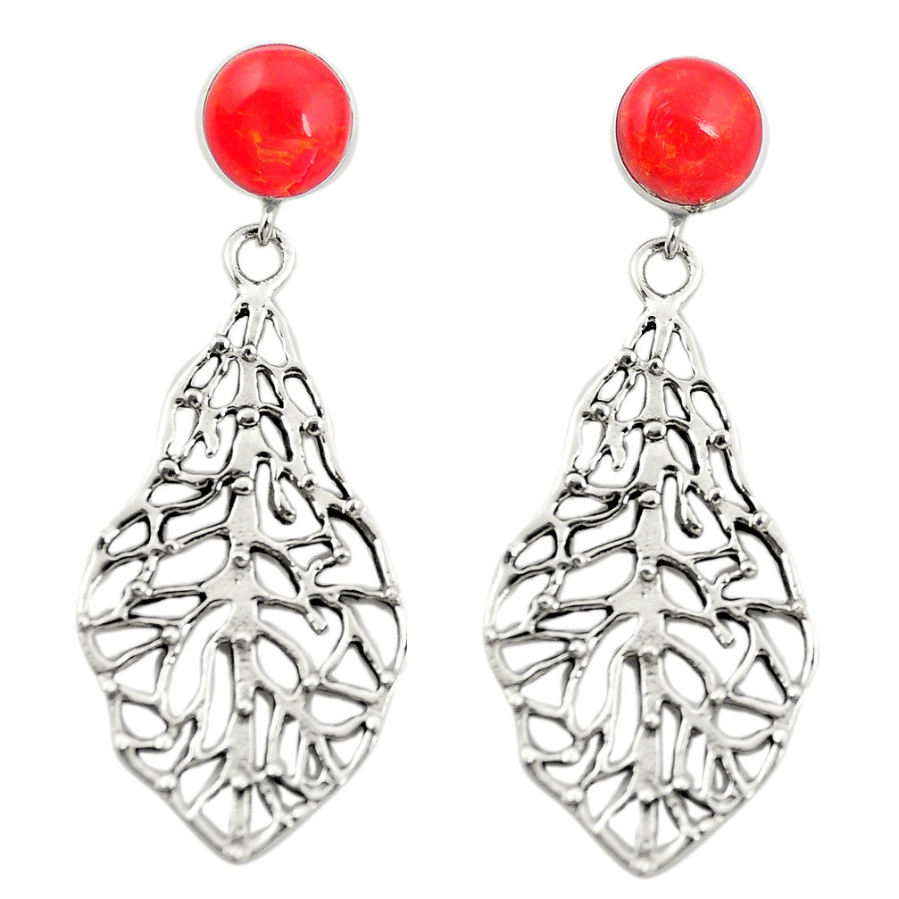 Red coral 925 sterling silver dangle earrings jewelry c11623