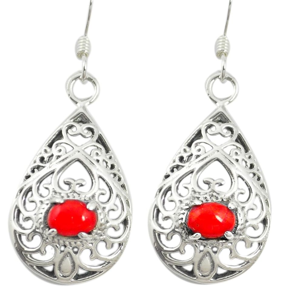 Red coral 925 sterling silver dangle earrings jewelry c11727