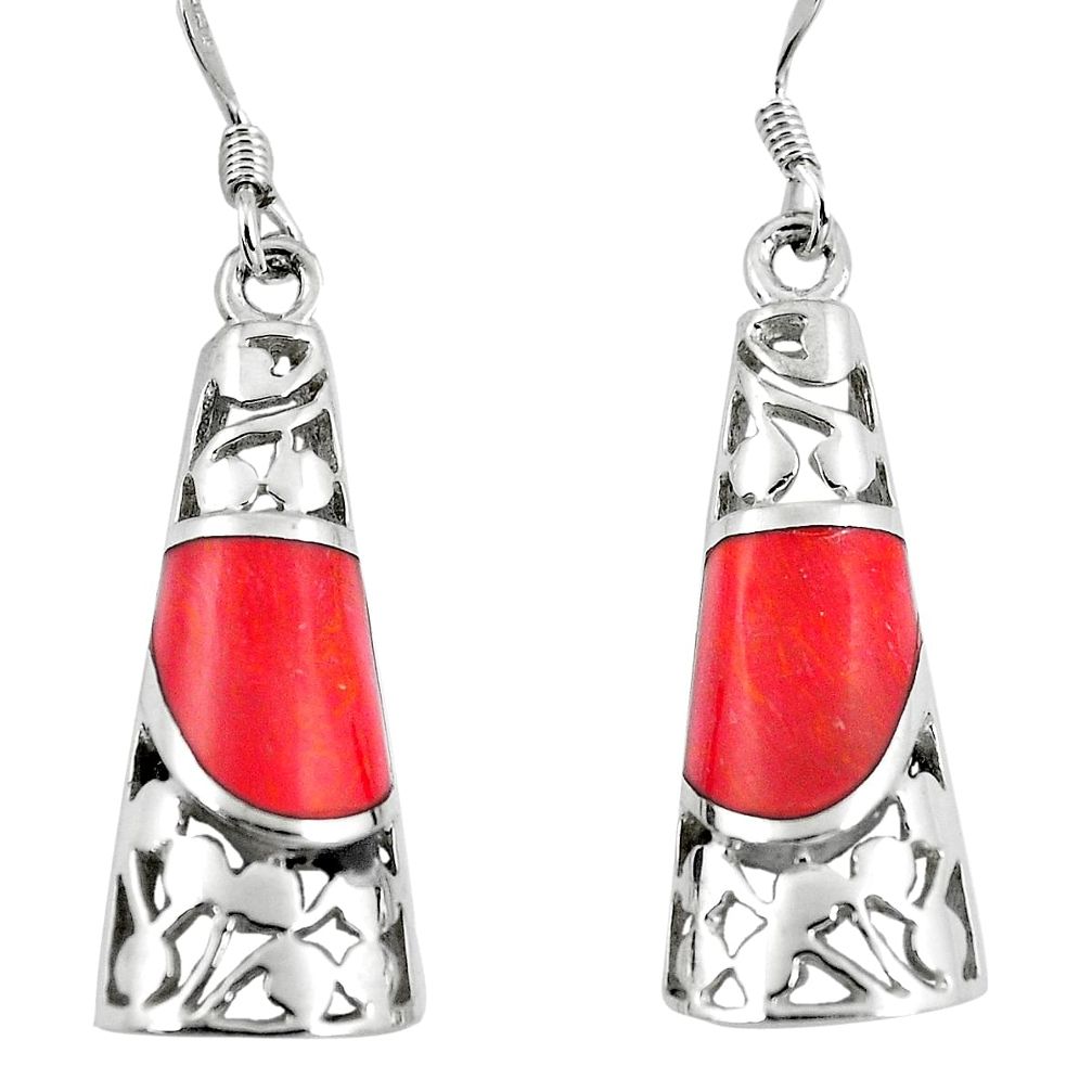 5.52cts red coral 925 sterling silver dangle earrings jewelry c11749