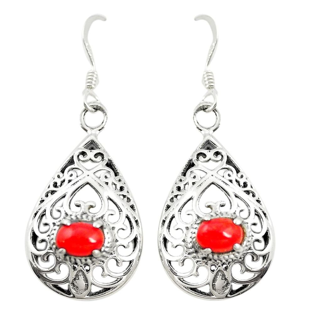 Red coral 925 sterling silver dangle earrings jewelry c11812