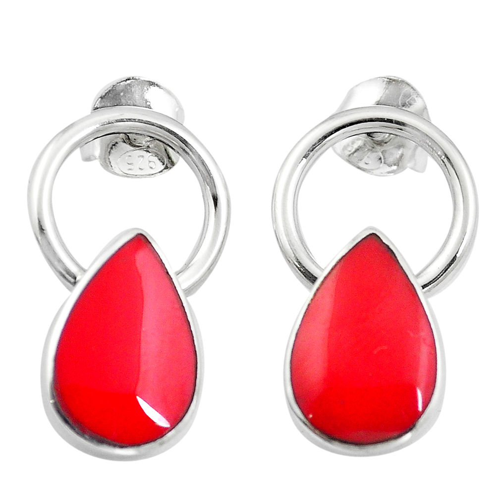 Red coral enamel 925 sterling silver dangle earrings jewelry c23083