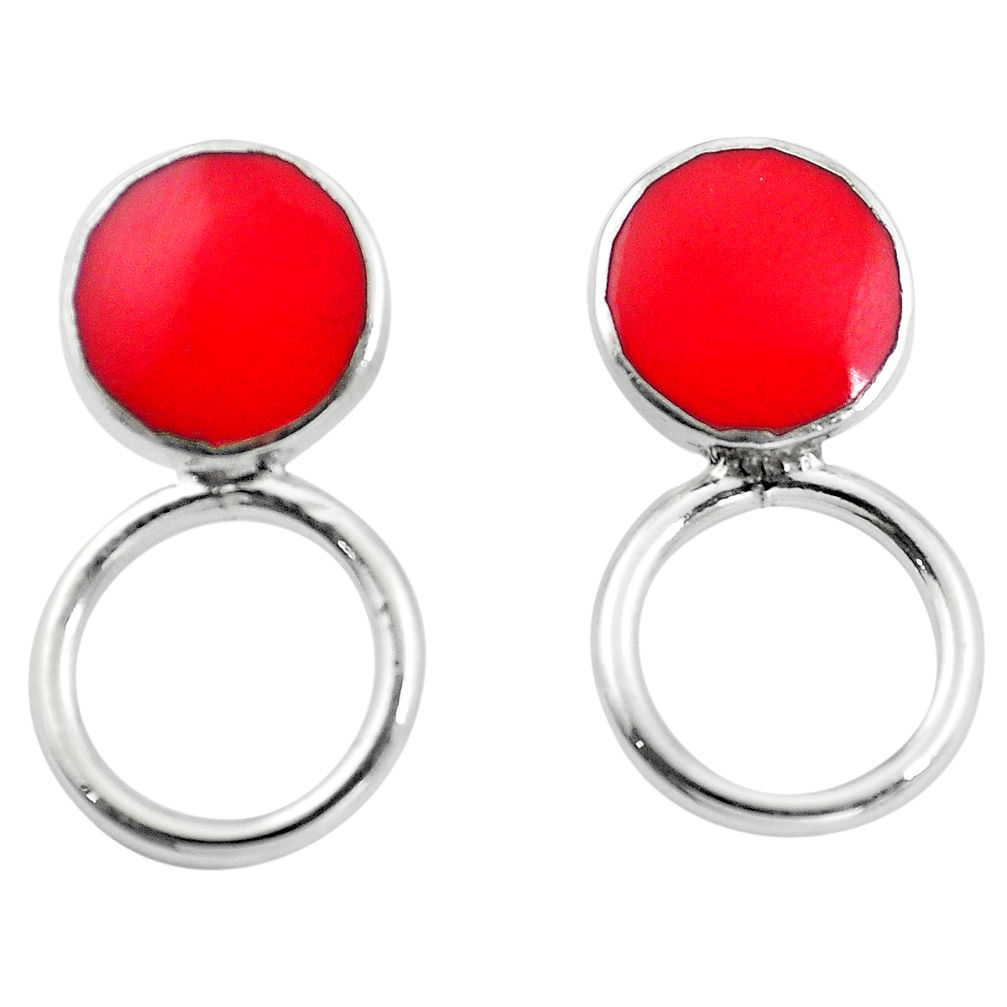 Red coral enamel 925 sterling silver dangle earrings jewelry c23086