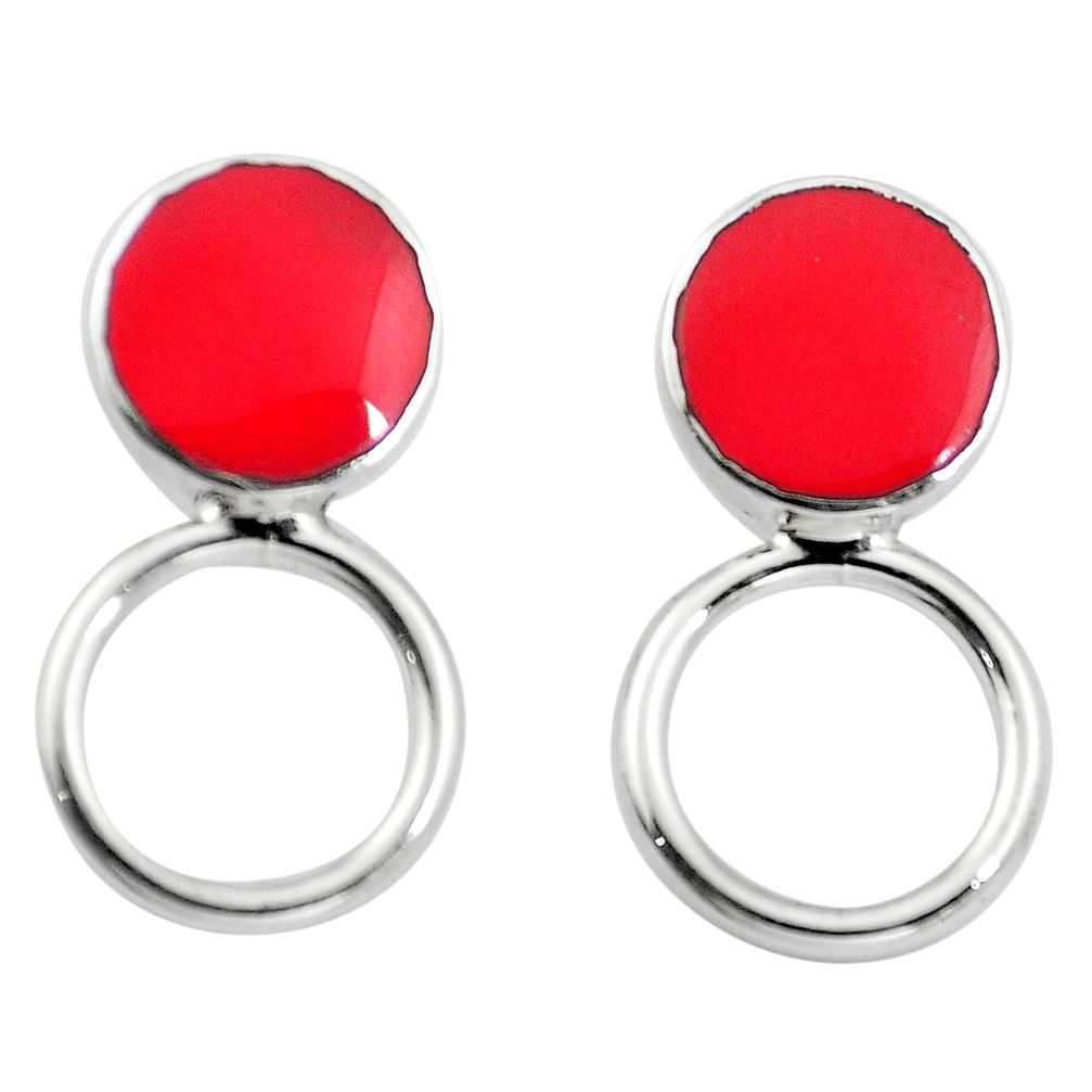 Red coral enamel 925 sterling silver dangle earrings jewelry c23089