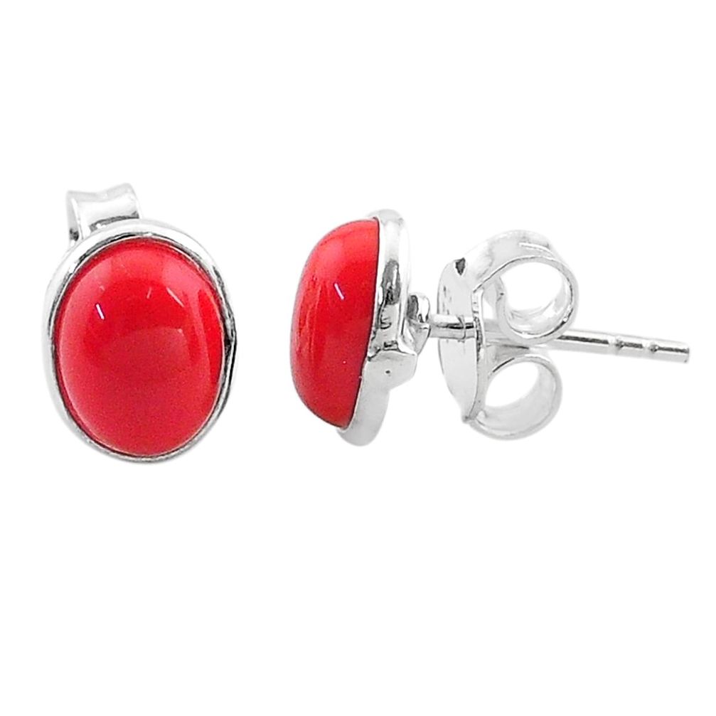 3.46cts red coral round 925 sterling silver stud earrings jewelry t19246