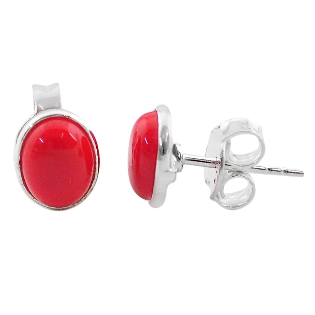 3.46cts red coral round 925 sterling silver stud earrings jewelry t19272
