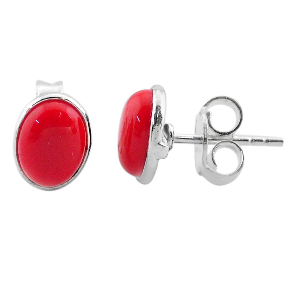 3.17cts red coral round 925 sterling silver stud earrings jewelry t30837