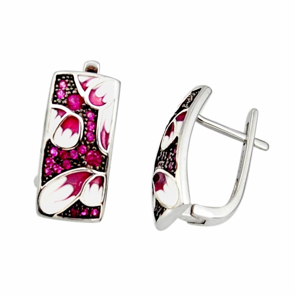 1.18cts red ruby (lab) enamel 925 sterling silver stud earrings jewelry c9822