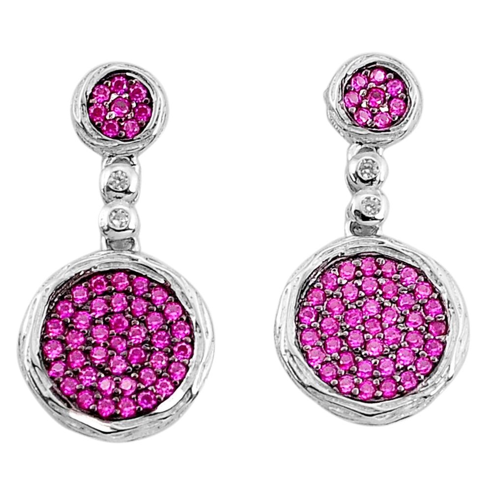 3.42cts red ruby (lab) topaz 925 sterling silver dangle earrings a96505 c24779