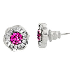 LAB 3.83cts red ruby (lab) topaz 925 sterling silver stud earrings jewelry c9485