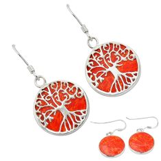 8.90cts red sponge coral enamel 925 silver tree of life earrings jewelry c29952