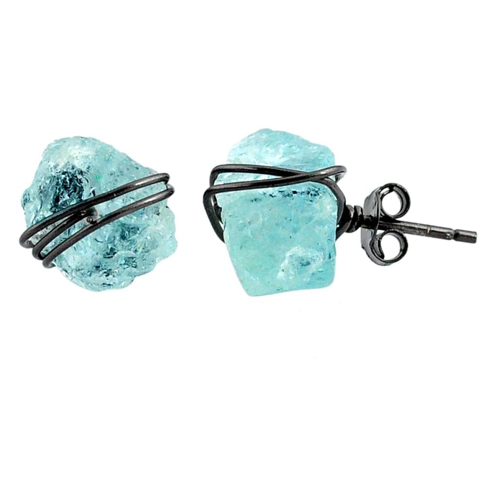 9.45cts rhodium natural aqua aquamarine raw 925 silver stud earrings r79673