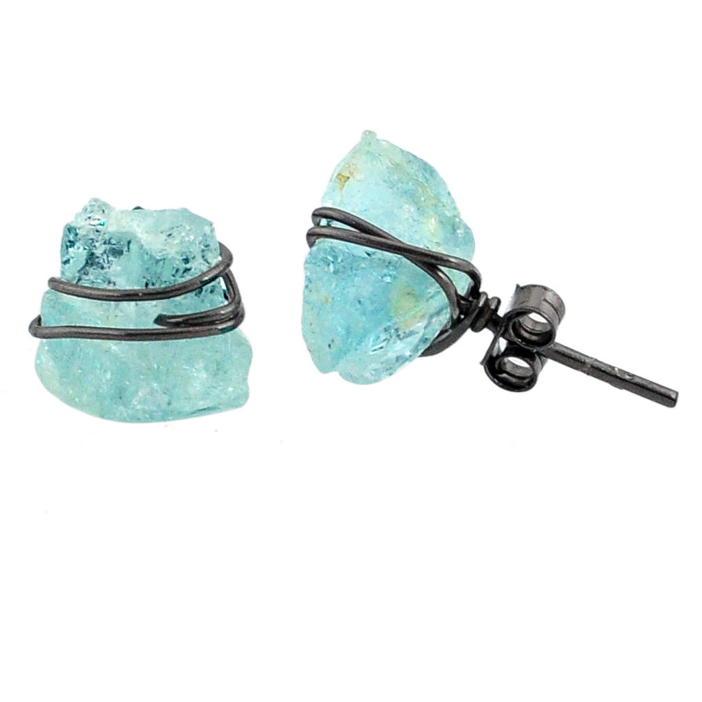 8.29cts rhodium natural aqua aquamarine raw 925 silver stud earrings r79679