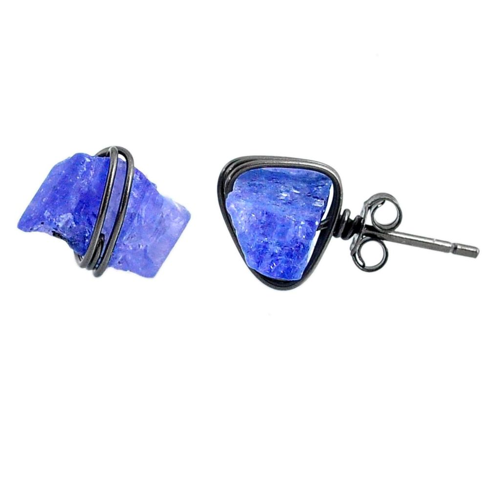 9.13cts rhodium natural blue tanzanite raw 925 silver stud earrings r79643