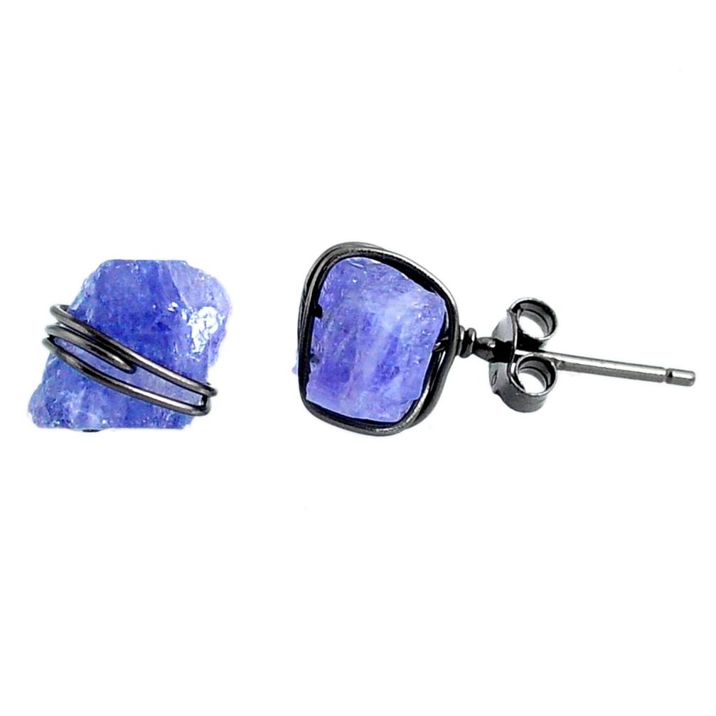 8.46cts rhodium natural blue tanzanite raw 925 silver stud earrings r79644