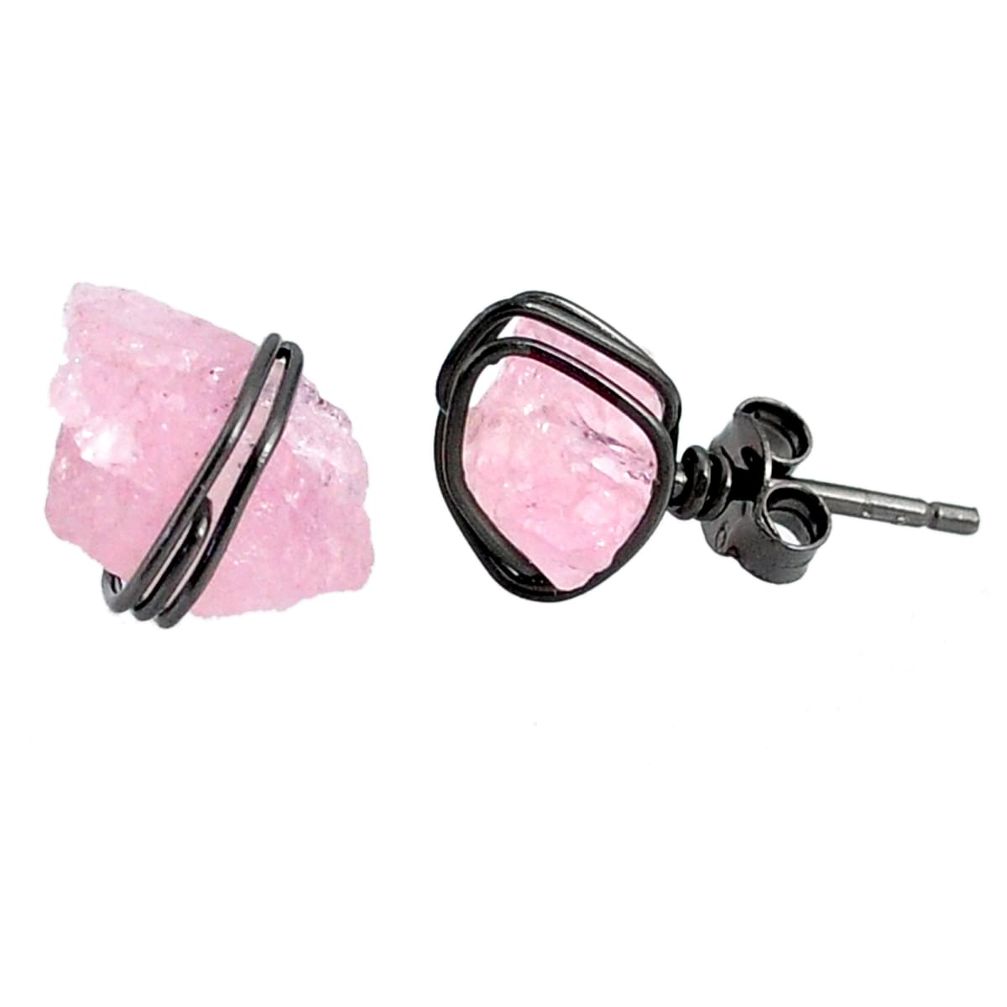 6.94cts rhodium natural pink morganite raw 925 silver stud earrings r79651