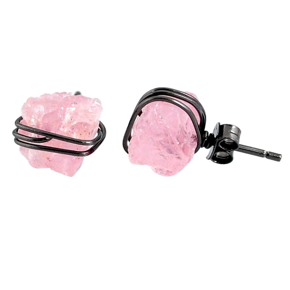7.92cts rhodium natural pink morganite raw 925 silver stud earrings r79652