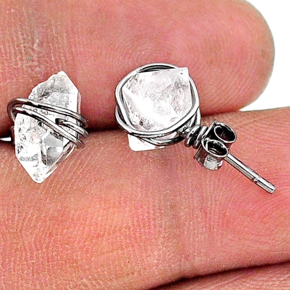 5.97cts rhodium natural white herkimer diamond 925 silver stud earrings t15361