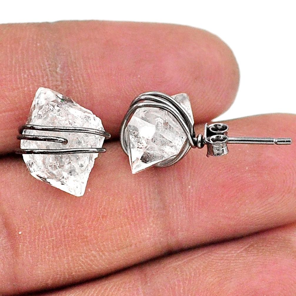 11.03cts rhodium natural white herkimer diamond 925 silver stud earrings t15369