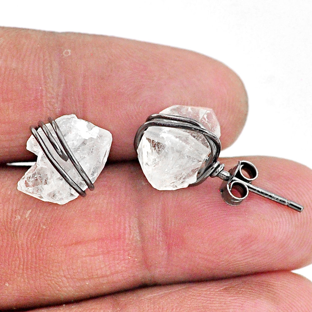 10.70cts rhodium natural white herkimer diamond 925 silver stud earrings t6555