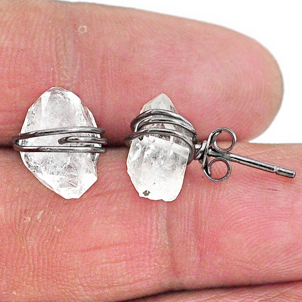 8.24cts rhodium natural white herkimer diamond 925 silver stud earrings t6558