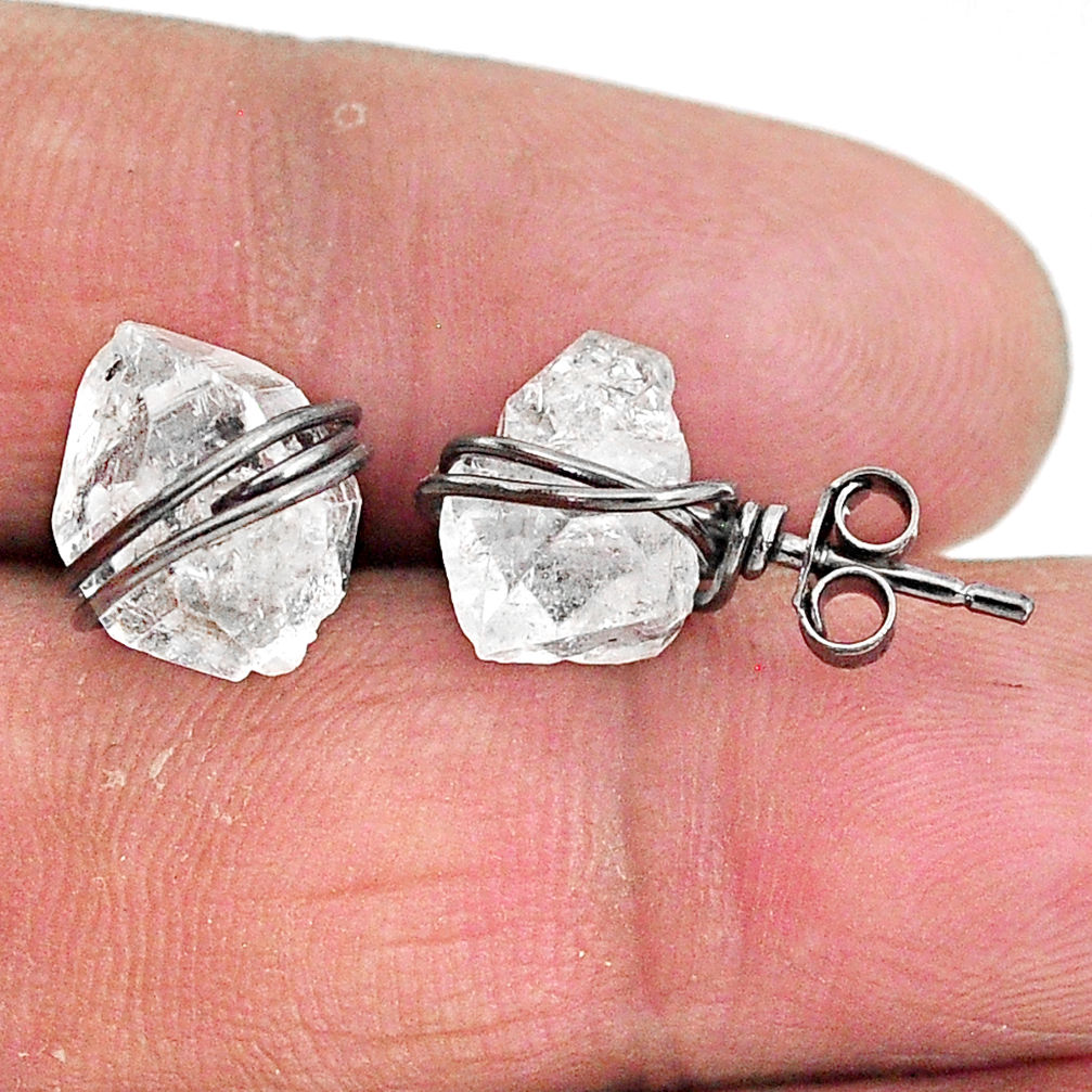 7.80cts rhodium natural white herkimer diamond 925 silver stud earrings t6559