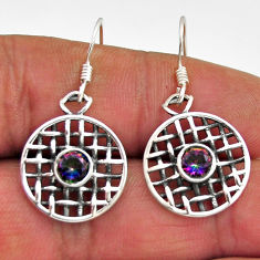 Round sterling silver 1.54cts multi color rainbow topaz dangle earrings n26426