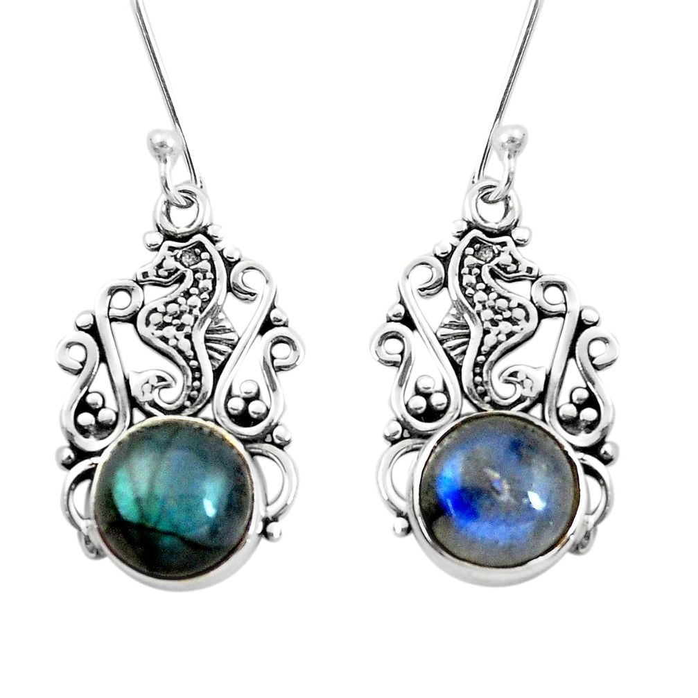 9.11cts seahorse natural blue labradorite 925 silver seahorse earrings p50695