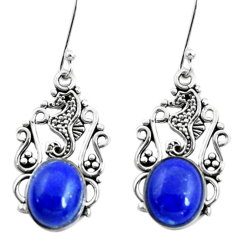 8.80cts seahorse natural blue lapis lazuli 925 silver seahorse earrings p50686