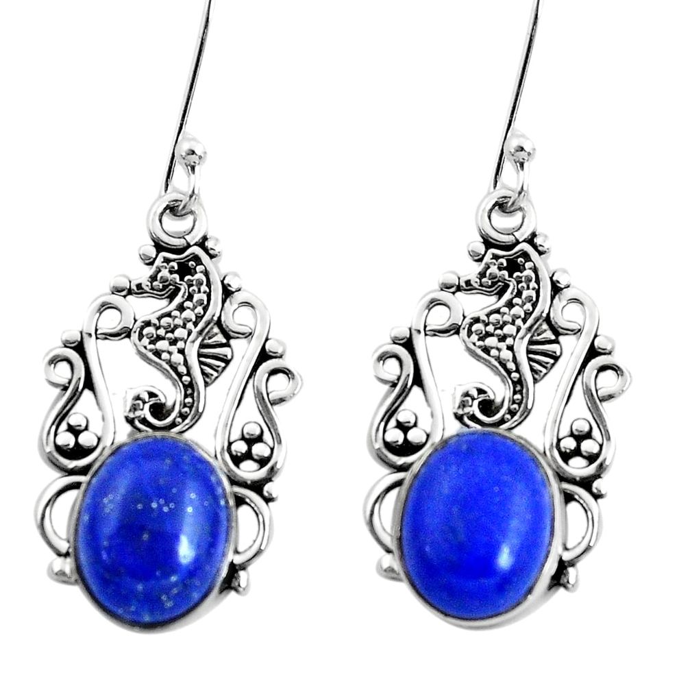 8.80cts seahorse natural blue lapis lazuli 925 silver seahorse earrings p50687