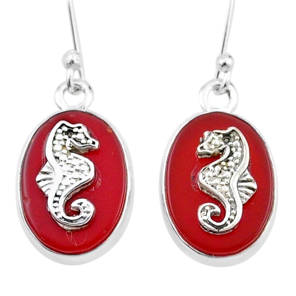 11.36cts seahorse natural honey onyx 925 sterling silver dangle coin enamel earrings u34696