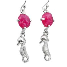 8.41cts seahorse natural pink ruby rough 925 silver dangle earrings y15597