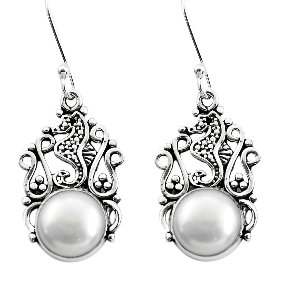 11.19cts seahorse natural white pearl 925 silver seahorse earrings p50683