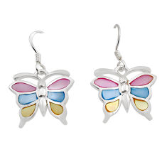 Silver 5.89gms blue green pink pearl butterfly dangle earrings jewelry y83382