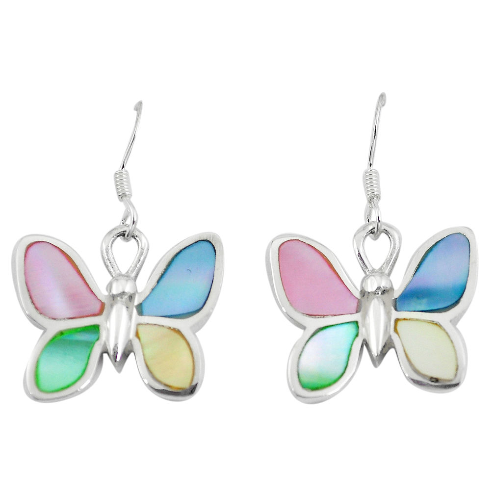 Silver 6.26gms multi color blister pearl enamel butterfly earrings a88444 c14234