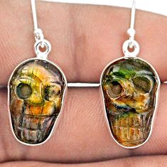 17.32cts skull carving natural blue labradorite 925 silver earrings t90429