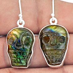 20.36cts skull carving natural blue labradorite 925 silver earrings t90431