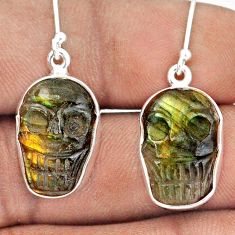 16.69cts skull carving natural blue labradorite 925 silver earrings t90439