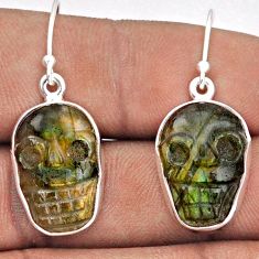 14.90cts skull carving natural blue labradorite 925 silver earrings t90477