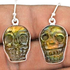 18.10cts skull carving natural blue labradorite 925 silver earrings t90478