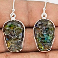 18.15cts skull carving natural blue labradorite 925 silver earrings t90480