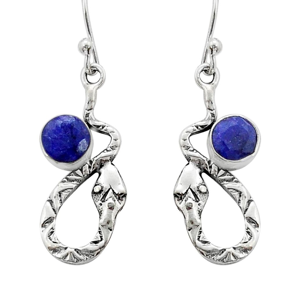 1.84cts snake natural blue sapphire 925 sterling silver dangle earrings u79064