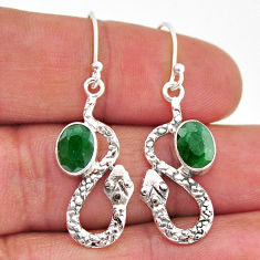 3.75cts snake natural green emerald 925 sterling silver dangle earrings y67851