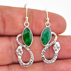 8.66cts snake natural green emerald 925 sterling silver dangle earrings y67867