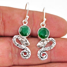 4.94cts snake natural green emerald 925 sterling silver dangle earrings y67885