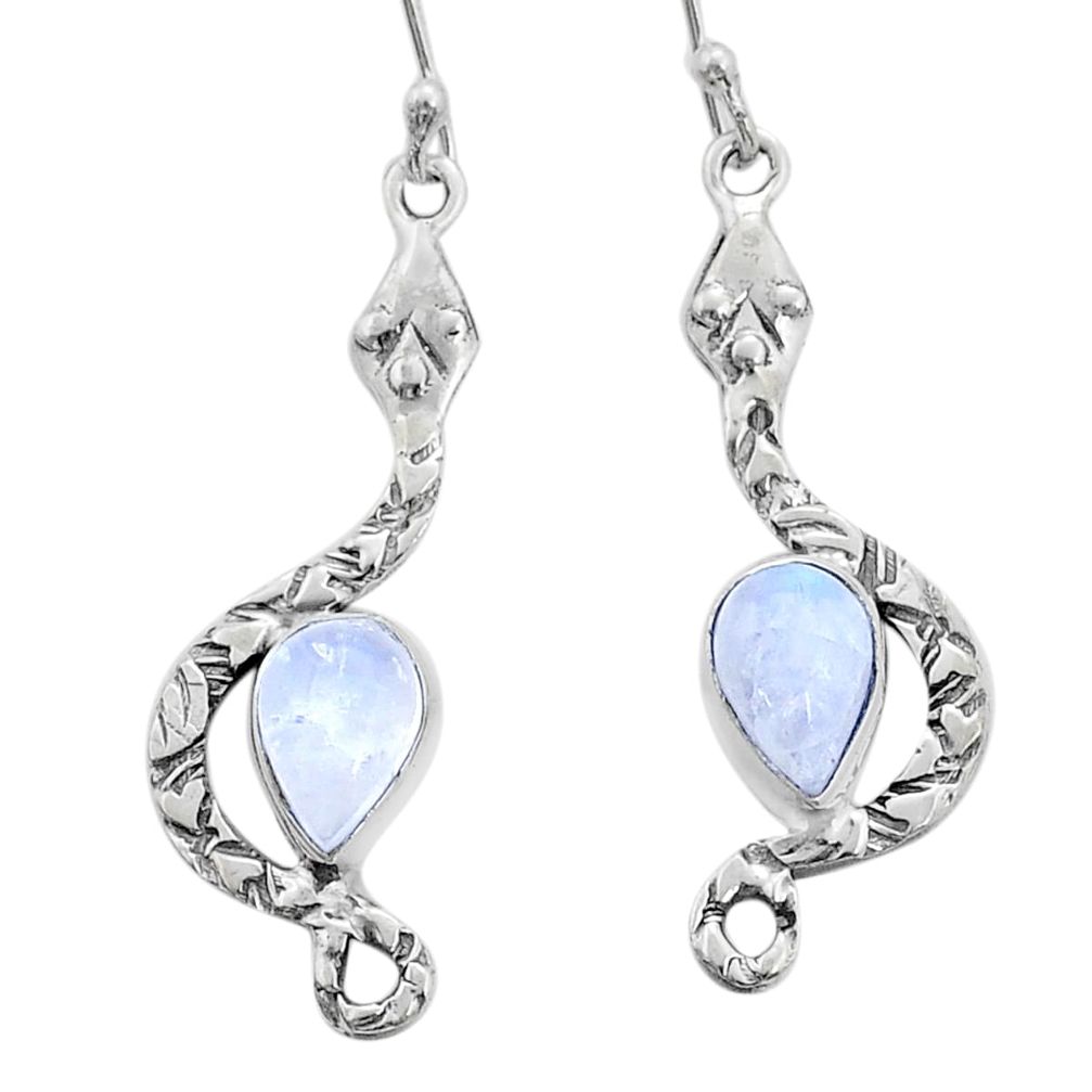 4.52cts snake natural rainbow moonstone 925 silver dangle earrings u78992